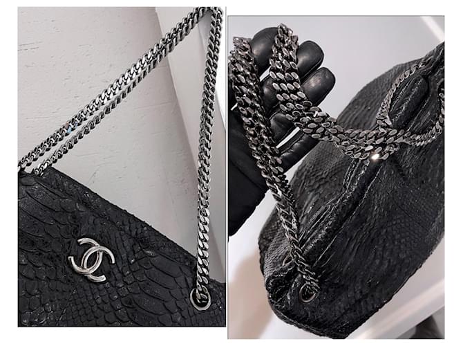 Chanel Sac cabas en cuir python Noir - vue 7