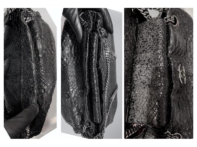 Chanel Sac cabas en cuir python Noir - vue 9