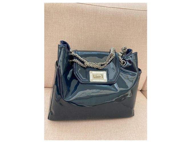 Borsa da viaggio Chanel blu in vernice - vista 2