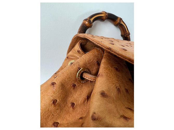 Bamboo RARO zaino Gucci in struzzo di bambù - 90S Marrone chiaro - vista 10