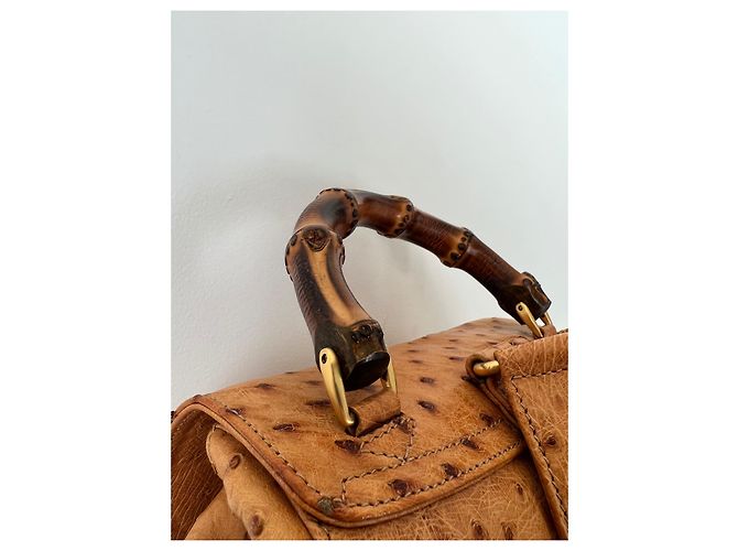 Bamboo RARO zaino Gucci in struzzo di bambù - 90S Marrone chiaro - vista 4