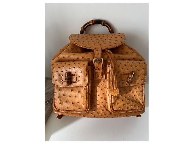 Bamboo RARO zaino Gucci in struzzo di bambù - 90S Marrone chiaro - vista 9