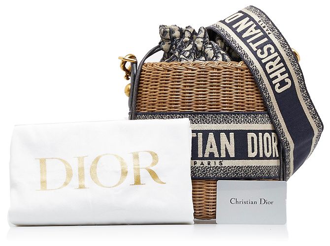 Borsa a secchiello in vimini obliquo marrone Dior - vista 12
