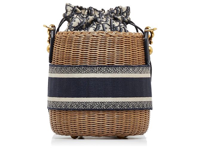 Borsa a secchiello in vimini obliquo marrone Dior - vista 3