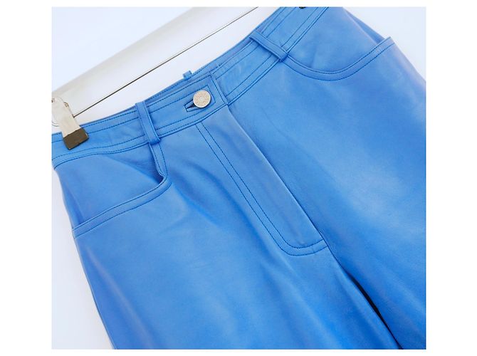 Céline Celine Primavera 2000 Calça de Couro Azul Cerúleo - vista 2