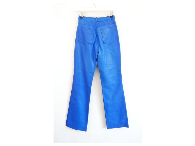 Céline Celine Primavera 2000 Calça de Couro Azul Cerúleo - vista 4