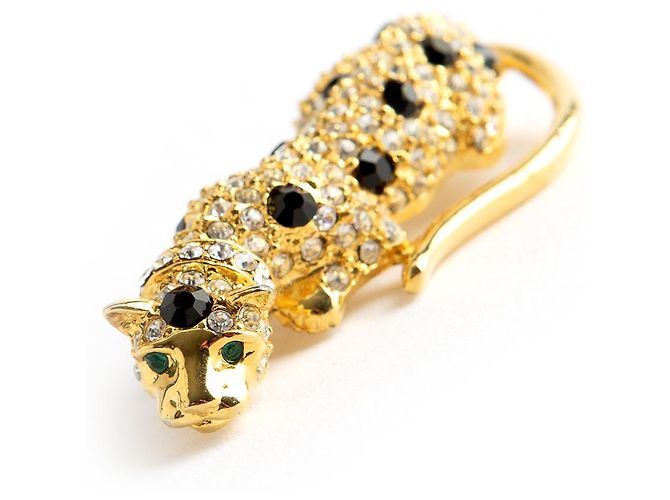 Kenneth Jay Lane Spilla di Pantera di cristallo Gold hardware - vista 2