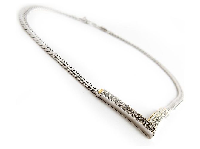Collana girocollo a catena Christian Dior in metallo argentato Argento - vista 2