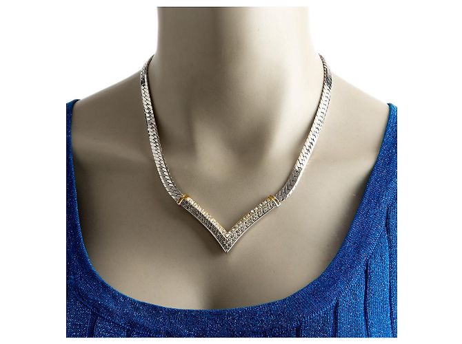 Collana girocollo a catena Christian Dior in metallo argentato Argento - vista 4