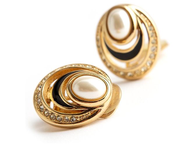 Orecchini Christian Dior Ovali Oro Cristalli e Perle Finto D'oro - vista 2