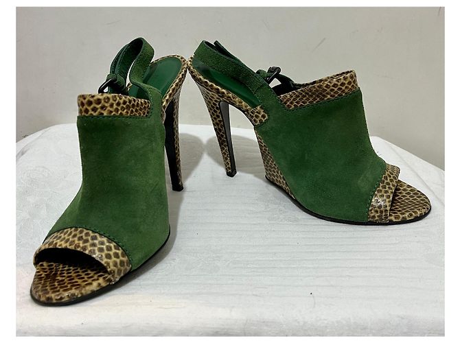 Bottega Veneta Sandali slingback in pelle scamosciata e pelle di serpente tricolore Multicolore Verde - vista 4