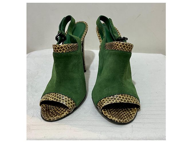 Bottega Veneta Sandali slingback in pelle scamosciata e pelle di serpente tricolore Multicolore Verde - vista 5