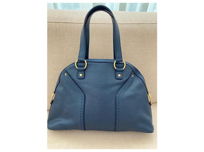 Muse II Bolsa Yves Saint Laurent em couro de avestruz azul - vista 2