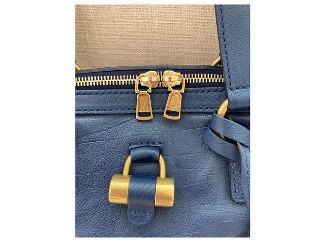 Muse II Bolsa Yves Saint Laurent em couro de avestruz azul - vista 6