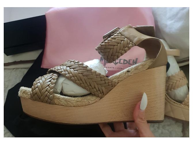 Sandali Hermès in tessuto beige - vista 2