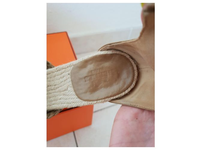 Sandali Hermès in tessuto beige - vista 5