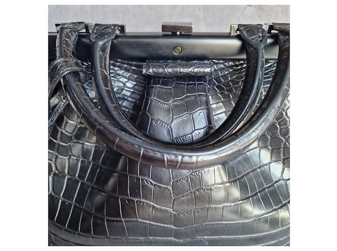 Autre Marque Borsa in pelle di coccodrillo nera Nero - vista 5