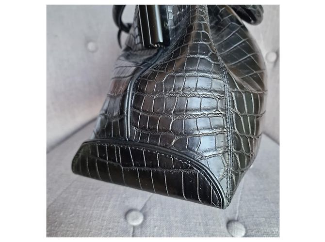 Autre Marque Borsa in pelle di coccodrillo nera Nero - vista 7