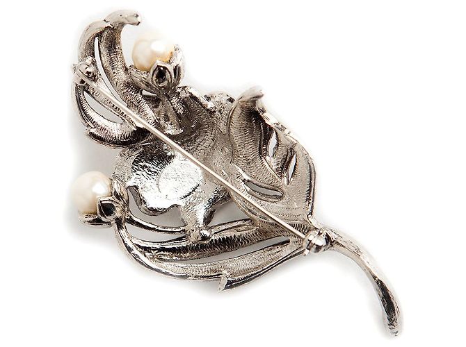 Spilla a Fiore Kenneth Jay Lane Argento con Strass e Perle Finte - vista 2