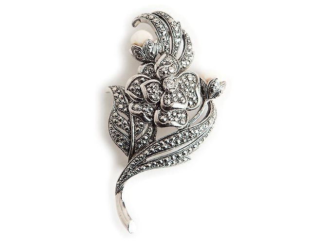 Spilla a Fiore Kenneth Jay Lane Argento con Strass e Perle Finte - vista 5