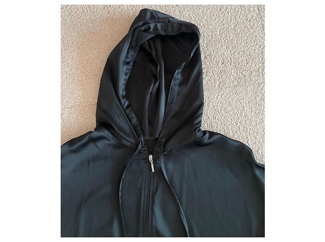 Adolfo Dominguez Giubbotto lungo nero con cappuccio e zip in seta e lyocell T.S - vista 16