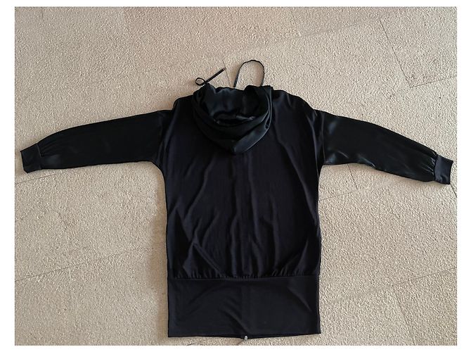 Adolfo Dominguez Giubbotto lungo nero con cappuccio e zip in seta e lyocell T.S - vista 4