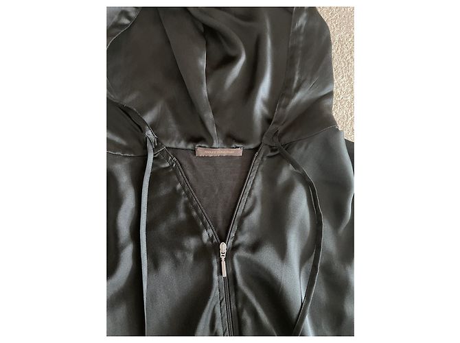 Adolfo Dominguez Giubbotto lungo nero con cappuccio e zip in seta e lyocell T.S - vista 5