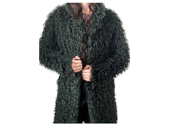 Gucci Tom Ford Faux Curly Shearling Jacke Dunkelgrün - Ansicht 5