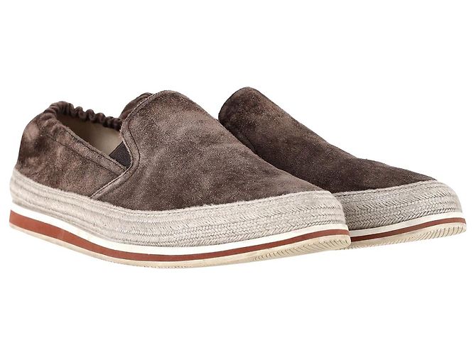 Scarpe da ginnastica espadrillas Prada Sport in pelle scamosciata marrone - vista 3