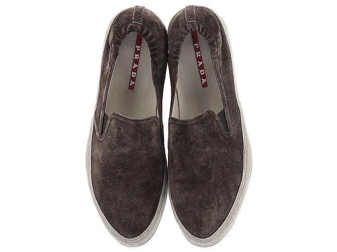 Scarpe da ginnastica espadrillas Prada Sport in pelle scamosciata marrone - vista 5