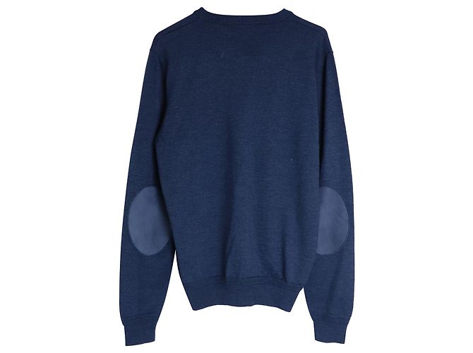 Louis Vuitton Pullover mit Ellenbogen-Patch-Logo-Stickerei aus blauer Wolle - Ansicht 2
