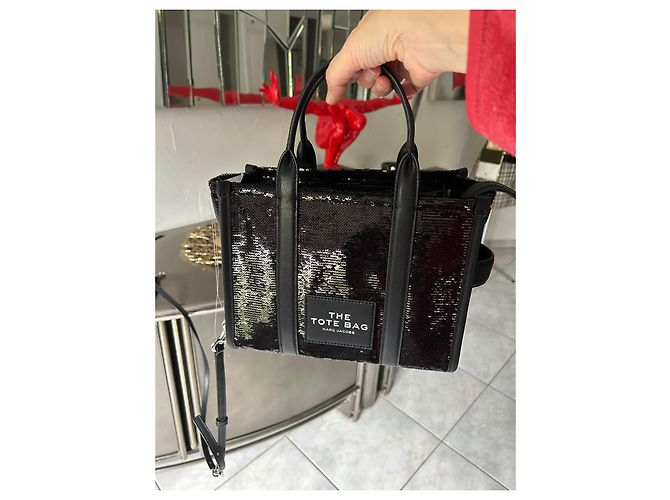 Borsa tote Marc Jacobs piccola in paillettes e pelle nera Nero - vista 3