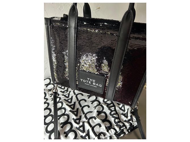Borsa tote Marc Jacobs piccola in paillettes e pelle nera Nero - vista 7