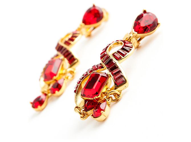 Orecchini a clip Oscar de la Renta Oro Metallo Perle di Vetro Rosse Gold hardware - vista 2