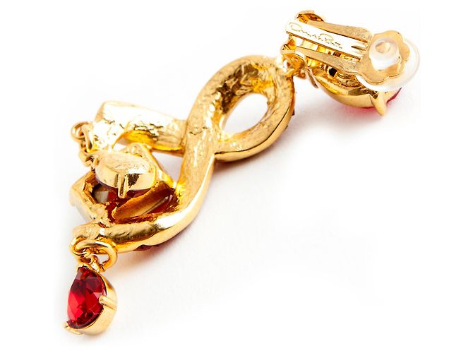 Orecchini a clip Oscar de la Renta Oro Metallo Perle di Vetro Rosse Gold hardware - vista 3