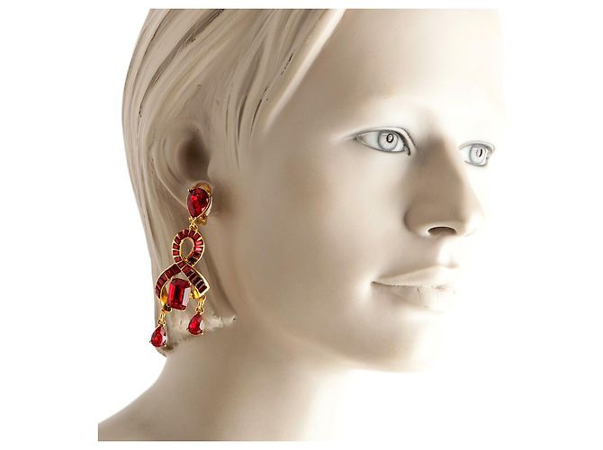 Orecchini a clip Oscar de la Renta Oro Metallo Perle di Vetro Rosse Gold hardware - vista 4