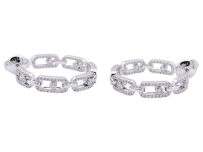 Boucles d'oreilles Messika, "Move Link", or blanc, diamants. - vue 2