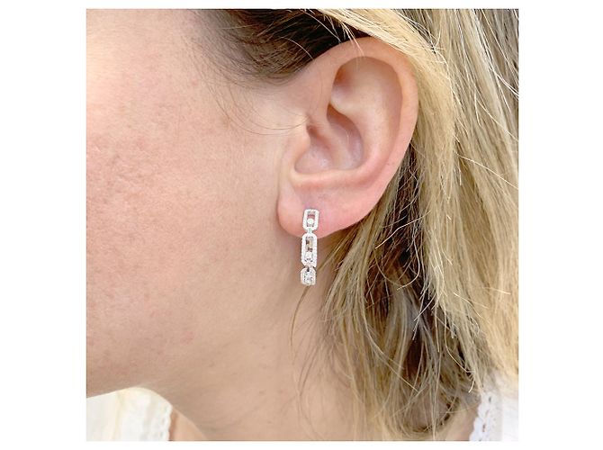 Boucles d'oreilles Messika, "Move Link", or blanc, diamants. - vue 5