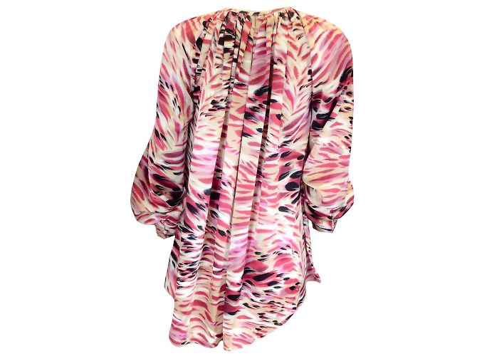 Camicetta in raso a maniche lunghe multi stampa marrone Prabal Gurung Multicolore - vista 3