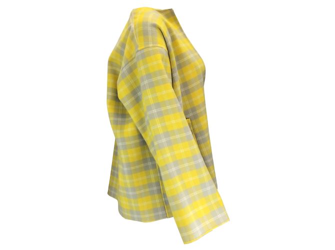 Sofie D'Hoore Yellow / Green Multi Checkered Open Front Wool Jacket - view 2