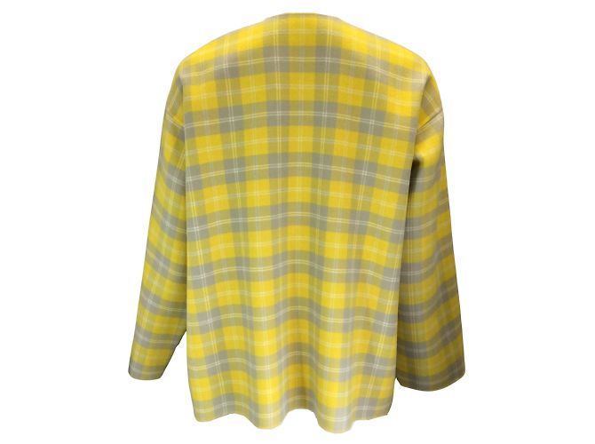 Sofie D'Hoore Yellow / Green Multi Checkered Open Front Wool Jacket - view 3