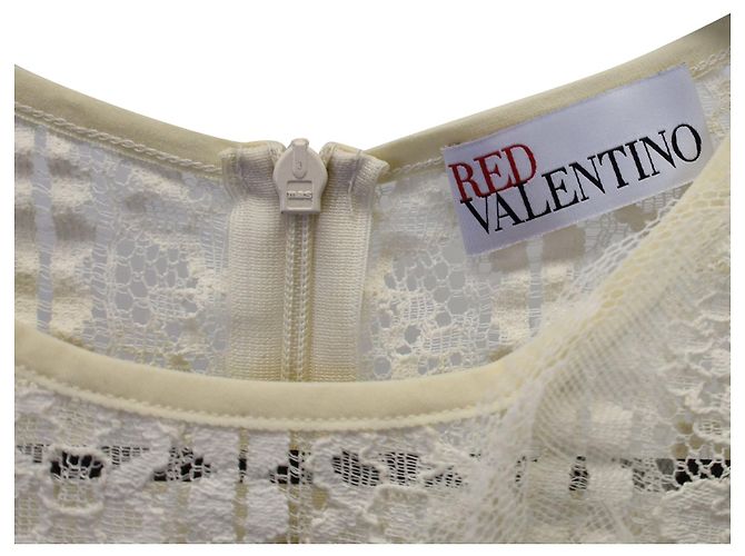 Red Valentino Rotes Valentino-Kleid mit Puffärmeln aus cremefarbener Polyamidspitze Weiß Roh - Ansicht 3