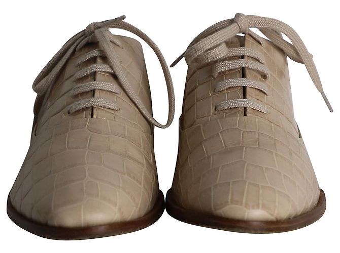 Alexander Wang Ingrid Oxfords mit Krokodilprägung aus beigem Kalbsleder - Ansicht 2