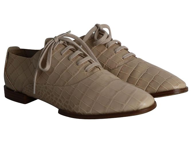 Alexander Wang Ingrid Oxfords mit Krokodilprägung aus beigem Kalbsleder - Ansicht 3