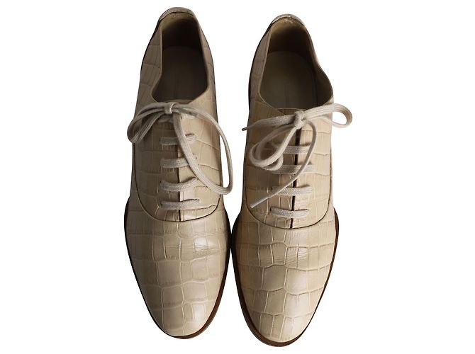Alexander Wang Ingrid Oxfords mit Krokodilprägung aus beigem Kalbsleder - Ansicht 5