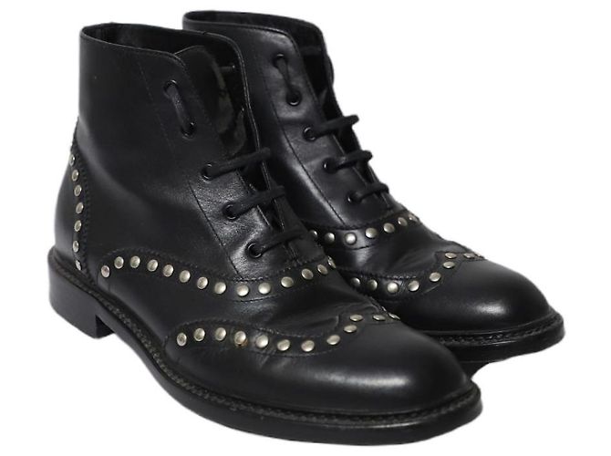 Stivali stringati Army Saint Laurent con borchie in pelle nera Nero - vista 3