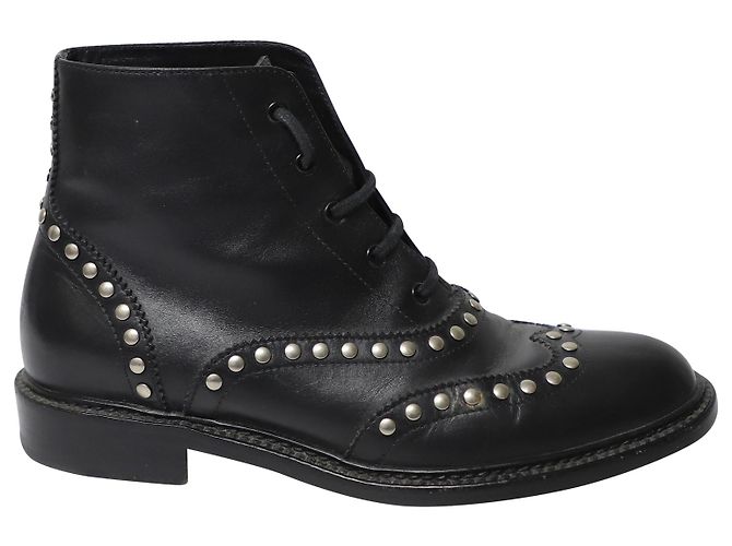 Stivali stringati Army Saint Laurent con borchie in pelle nera Nero - vista 9