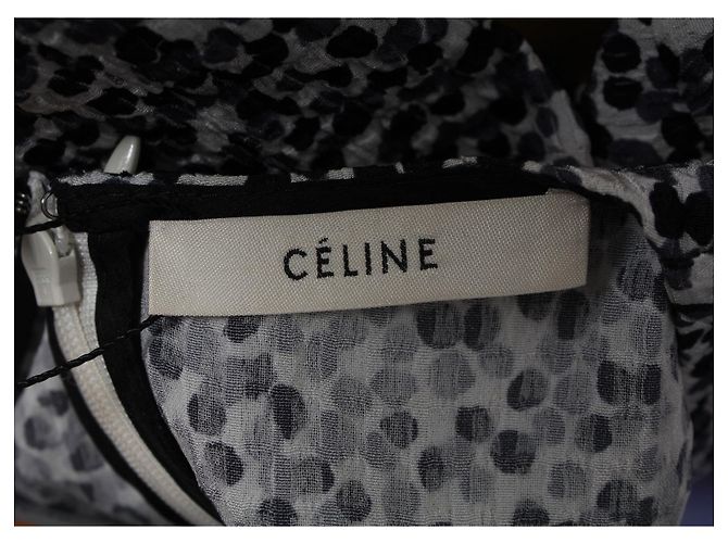 Céline Celine Top sem mangas de bolinhas em seda cinza - vista 4