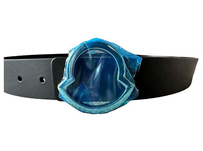 Moncler Cintura da uomo in pelle nera con logo - vista 2