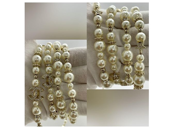 Chanel CC C23Una scatola per collana a lunga conservazione con perle e logo in cristallo stellato Bianco - vista 10